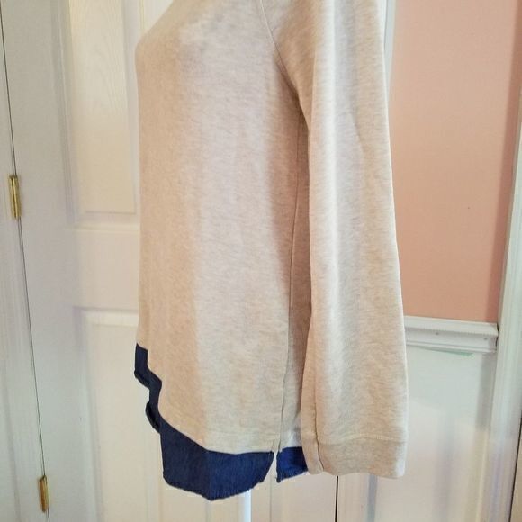 3 for $18 Faded Glory Cream and Faux Denim Long Top Size M - Picture 3 of 5